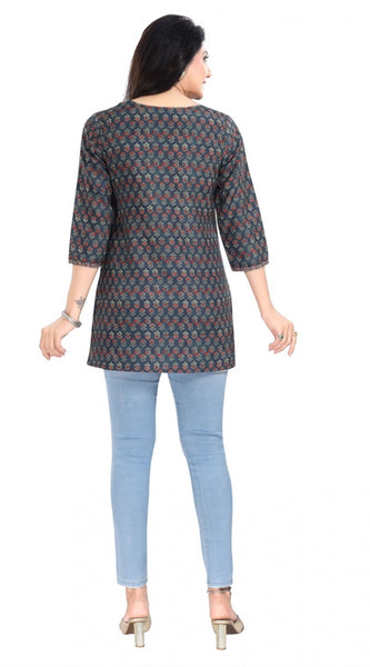 Mayawye Women's 3/4th Sleeve Viscose Blend Tunic Short Top (Blue)