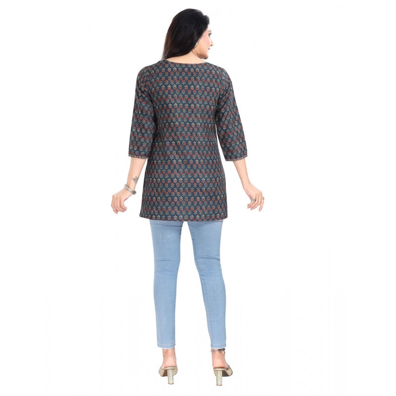Mayawye Women's 3/4th Sleeve Viscose Blend Tunic Short Top (Blue)