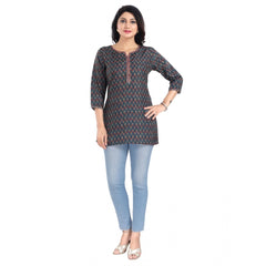 Mayawye Women's 3/4th Sleeve Viscose Blend Tunic Short Top (Blue)