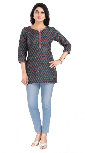 Mayawye Women's 3/4th Sleeve Viscose Blend Tunic Short Top (Blue)