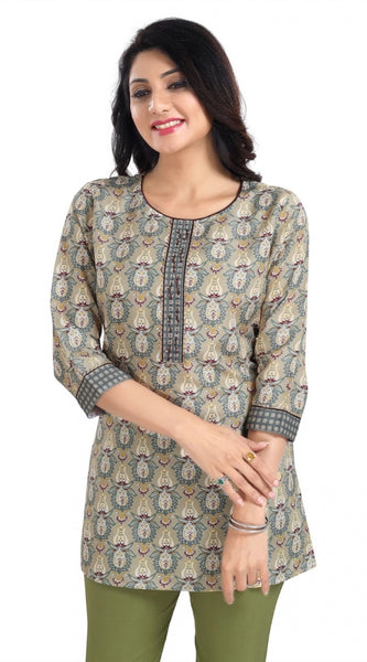 Mayawye Women's 3/4th Sleeve Viscose Blend Tunic Short Top (Multicolor)