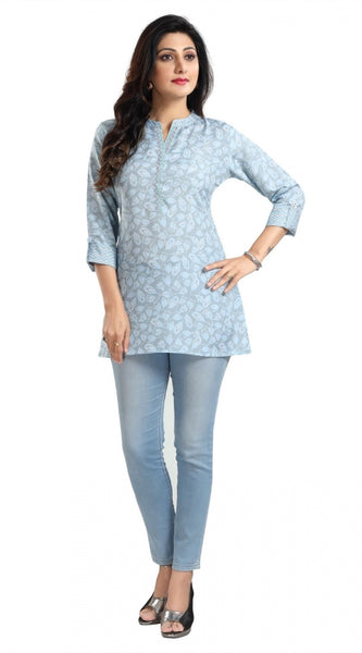 Mayawye Women's 3/4th Sleeve Viscose Blend Tunic Short Top (Blue)