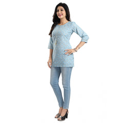 Mayawye Women's 3/4th Sleeve Viscose Blend Tunic Short Top (Blue)
