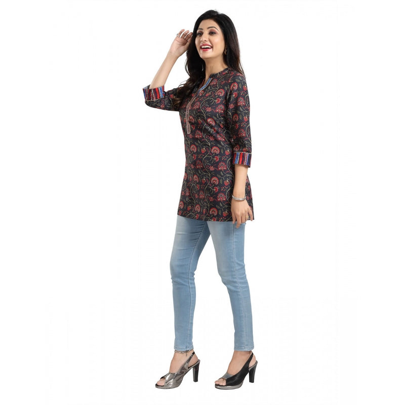 Mayawye Women's 3/4th Sleeve Viscose Blend Tunic Short Top (Black)