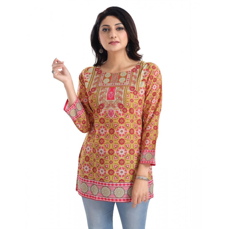 Mayawye Women's 3/4th Sleeve Faux Crepe Tunic Short Top (Multicolor)