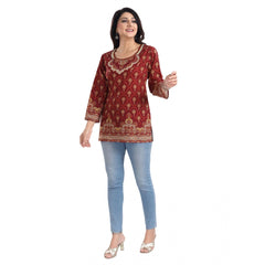 Mayawye Women's 3/4th Sleeve Summer Cool Tunic Short Top (Red)