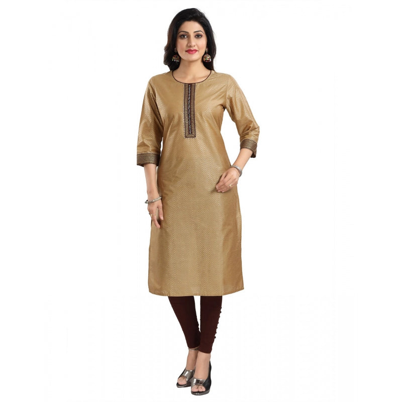 Mayawye Women's 3/4th Sleeve Silk Blend Tunic Long Kurti (Beige)