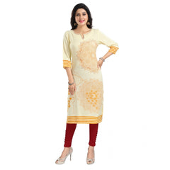 Mayawye Women's 3/4th Sleeve Viscose Blend Tunic Long Kurti (Yellow)