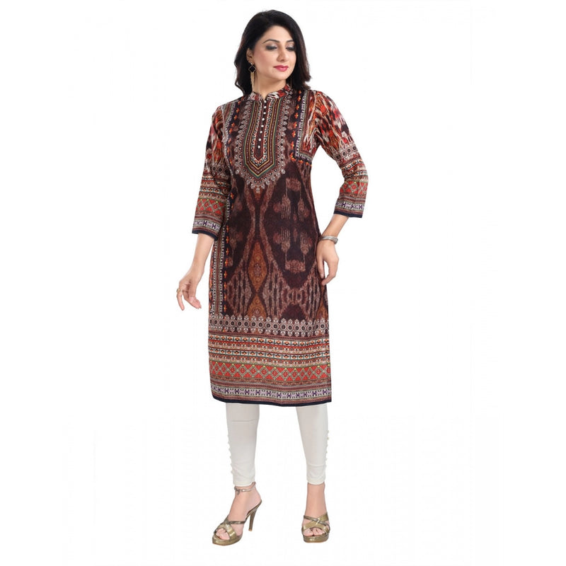 Mayawye Women's 3/4th Sleeve Masleen Tunic Long Kurti (Brown)