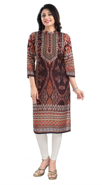Mayawye Women's 3/4th Sleeve Masleen Tunic Long Kurti (Brown)