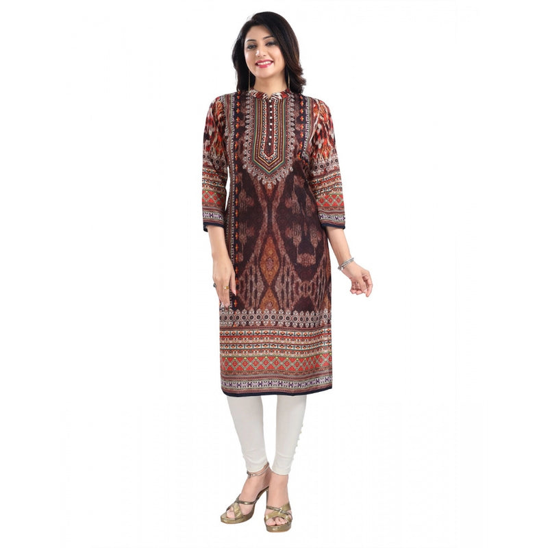 Mayawye Women's 3/4th Sleeve Masleen Tunic Long Kurti (Brown)