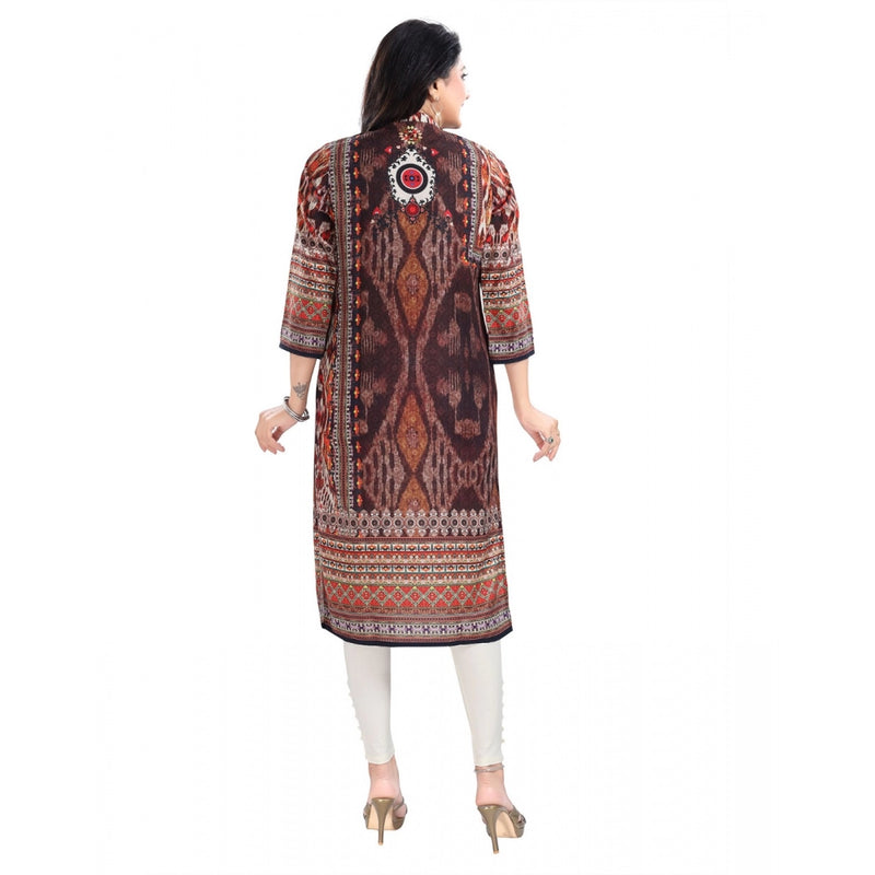 Mayawye Women's 3/4th Sleeve Masleen Tunic Long Kurti (Brown)
