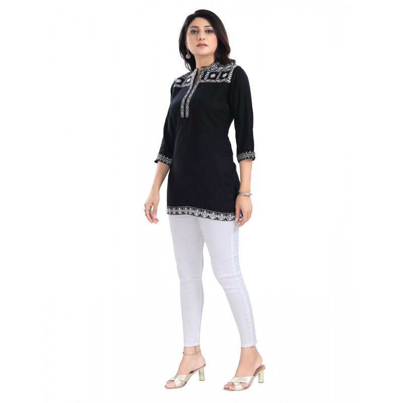 Mayawye Women's 3/4th Sleeve Viscose Tunic Short Top (Black)