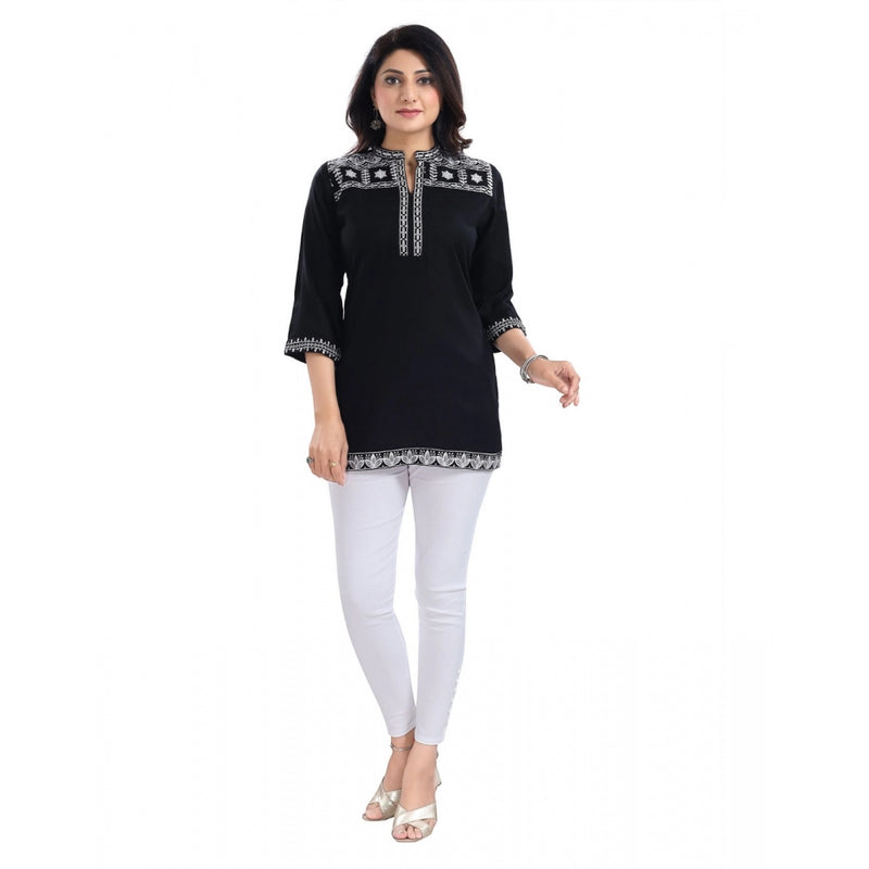 Mayawye Women's 3/4th Sleeve Viscose Tunic Short Top (Black)