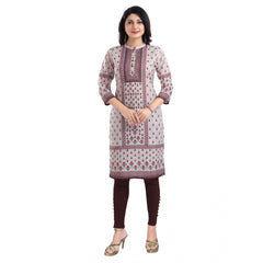 Mayawye Women's 3/4th Sleeve Cotton Blend Tunic Long Kurti (Beige)