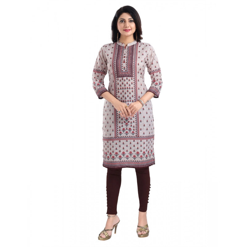 Mayawye Women's 3/4th Sleeve Cotton Blend Tunic Long Kurti (Beige)