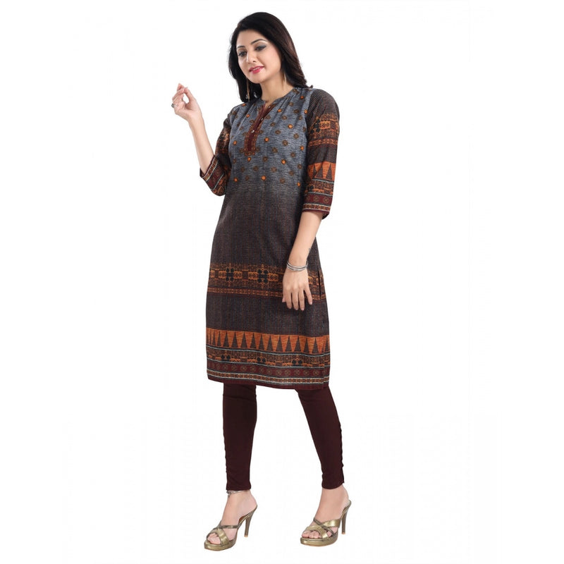 Mayawye Women's 3/4th Sleeve Cotton Blend Tunic Long Kurti (Brown)