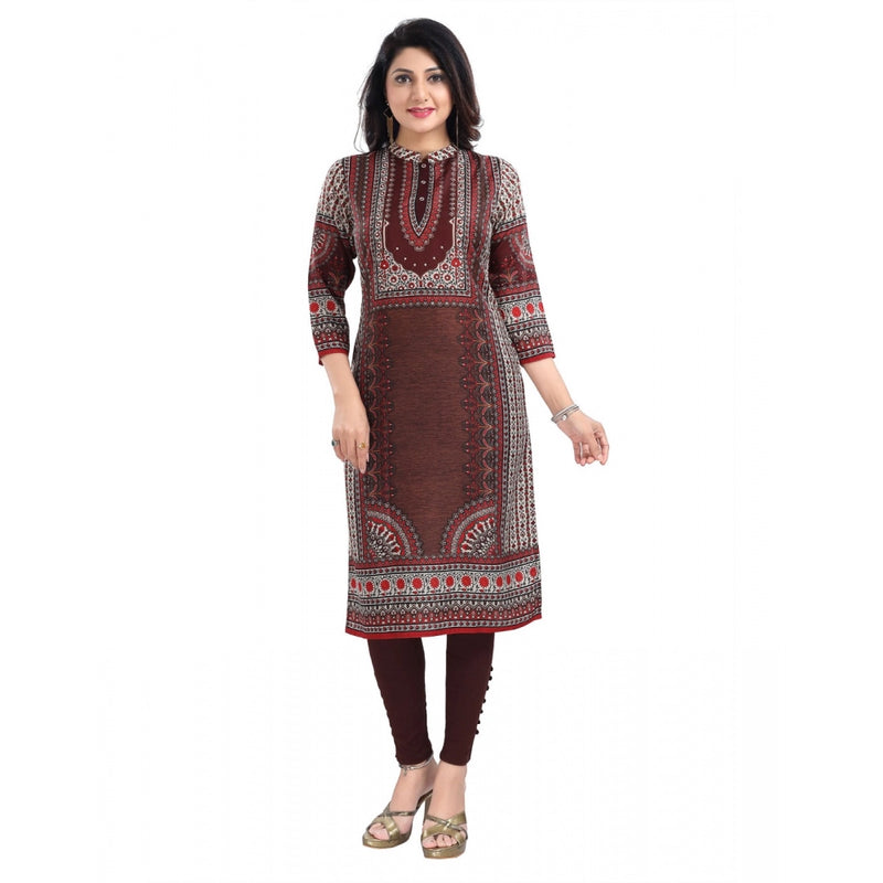 Mayawye Women's 3/4th Sleeve Masleen Tunic Long Kurti (Brown)