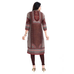 Mayawye Women's 3/4th Sleeve Masleen Tunic Long Kurti (Brown)
