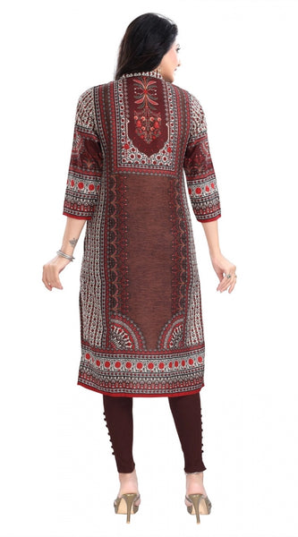 Mayawye Women's 3/4th Sleeve Masleen Tunic Long Kurti (Brown)