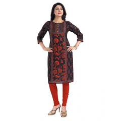 Mayawye Women's 3/4th Sleeve Cotton Blend Tunic Long Kurti (Grey)
