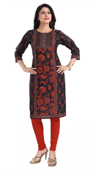 Mayawye Women's 3/4th Sleeve Cotton Blend Tunic Long Kurti (Grey)