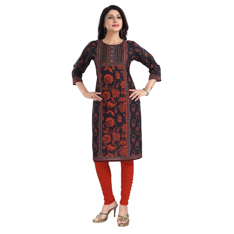 Mayawye Women's 3/4th Sleeve Cotton Blend Tunic Long Kurti (Grey)