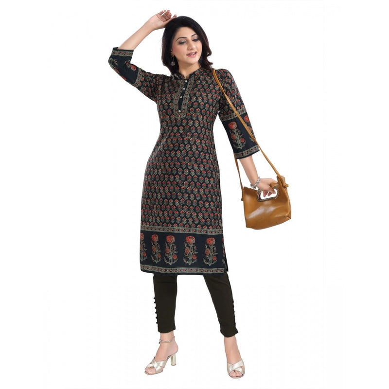 Mayawye Women's 3/4th Sleeve Cotton Blend Tunic Long Kurti (Black)