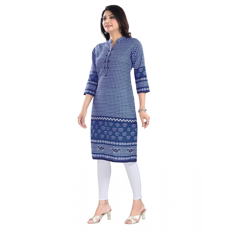 Mayawye Women's 3/4th Sleeve Cotton Blend Tunic Long Kurti (Blue)