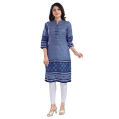 Mayawye Women's 3/4th Sleeve Cotton Blend Tunic Long Kurti (Blue)