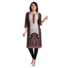 Mayawye Women's 3/4th Sleeve Cotton Blend Tunic Long Kurti (Brown)