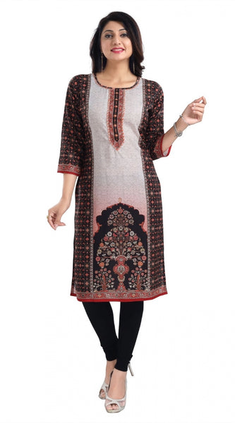 Mayawye Women's 3/4th Sleeve Cotton Blend Tunic Long Kurti (Brown)