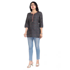 Mayawye Women's 3/4th Sleeve Viscose Blend Tunic Short Top (Blue)