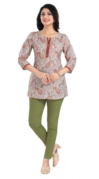 Mayawye Women's 3/4th Sleeve Viscose Blend Tunic Short Top (Off White)