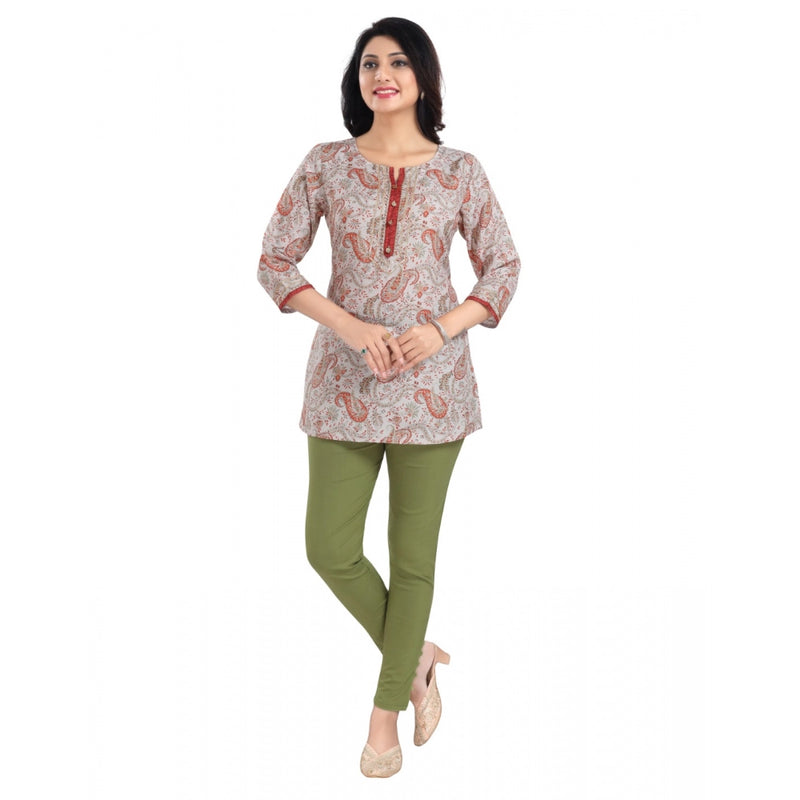 Mayawye Women's 3/4th Sleeve Viscose Blend Tunic Short Top (Off White)