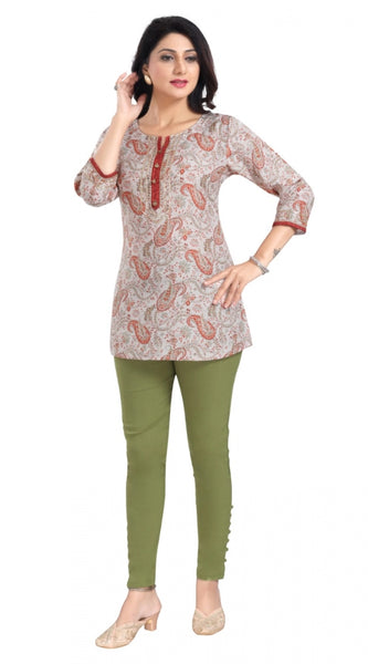 Mayawye Women's 3/4th Sleeve Viscose Blend Tunic Short Top (Off White)