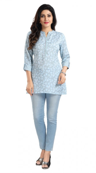 Mayawye Women's 3/4th Sleeve Viscose Blend Tunic Short Top (Blue)