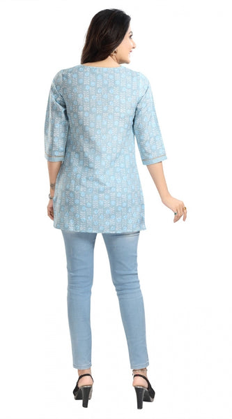Mayawye Women's 3/4th Sleeve Viscose Blend Tunic Short Top (Blue)