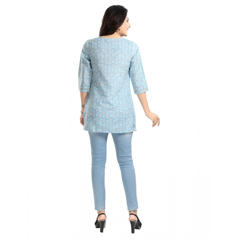 Mayawye Women's 3/4th Sleeve Viscose Blend Tunic Short Top (Blue)