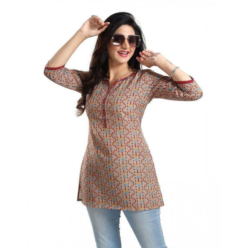 Mayawye Women's 3/4th Sleeve Viscose Blend Tunic Short Top (Multicolor)