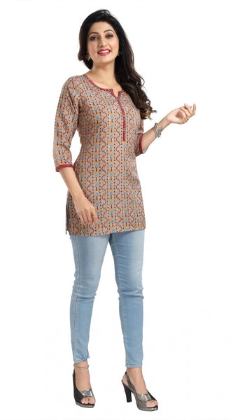 Mayawye Women's 3/4th Sleeve Viscose Blend Tunic Short Top (Multicolor)