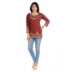 Mayawye Women's 3/4th Sleeve Summer Cool Tunic Short Top (Red)