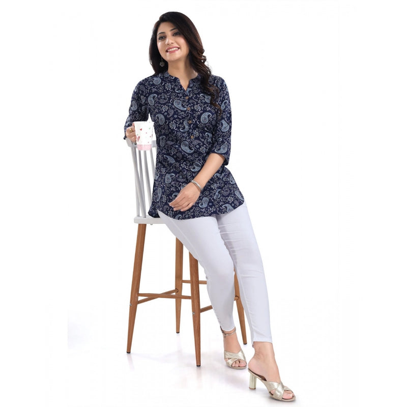 Mayawye Women's 3/4th Sleeve Polyester Tunic Short Top (Blue)