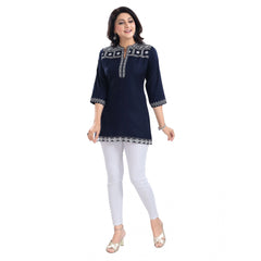 Mayawye Women's 3/4th Sleeve Viscose Tunic Short Top (Blue)