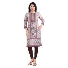 Mayawye Women's 3/4th Sleeve Cotton Blend Tunic Long Kurti (Beige)