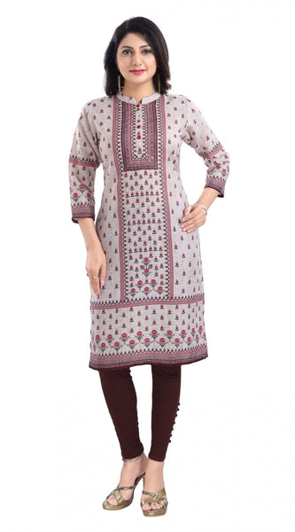 Mayawye Women's 3/4th Sleeve Cotton Blend Tunic Long Kurti (Beige)