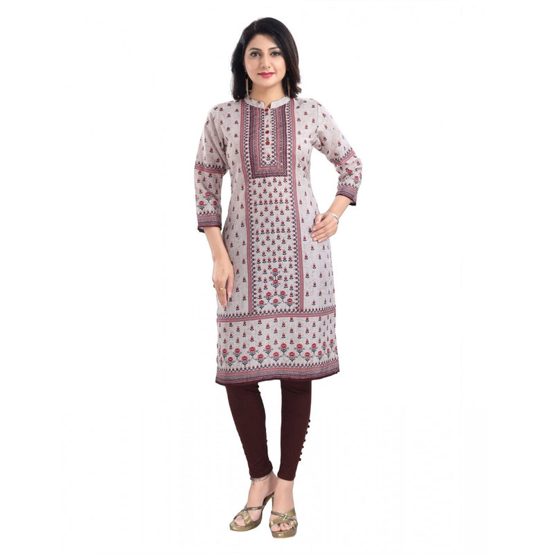 Mayawye Women's 3/4th Sleeve Cotton Blend Tunic Long Kurti (Beige)