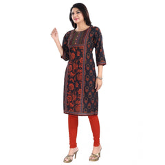 Mayawye Women's 3/4th Sleeve Cotton Blend Tunic Long Kurti (Grey)