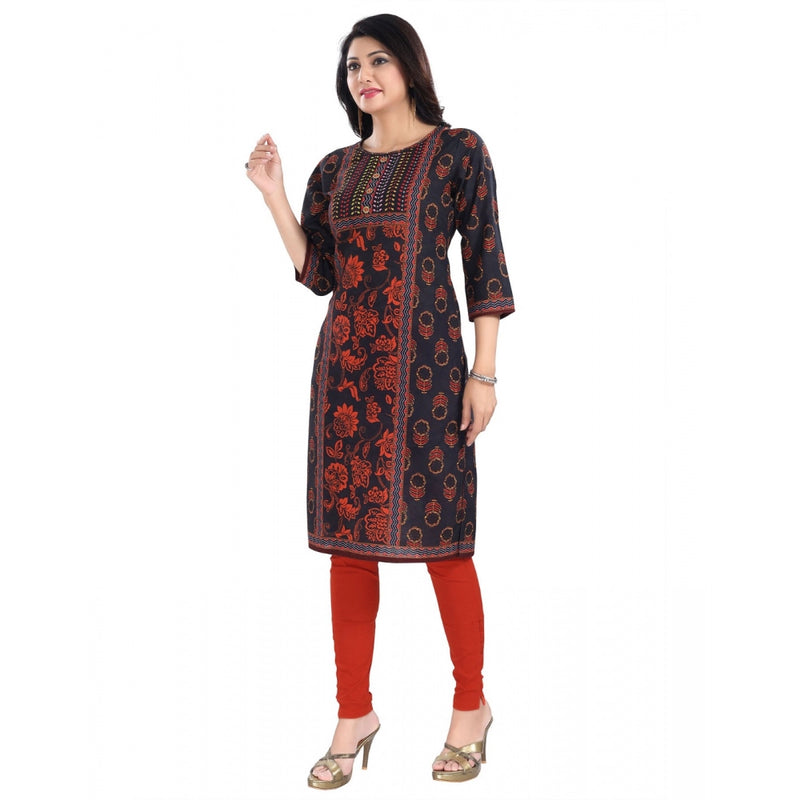 Mayawye Women's 3/4th Sleeve Cotton Blend Tunic Long Kurti (Grey)