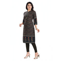 Mayawye Women's 3/4th Sleeve Cotton Blend Tunic Long Kurti (Black)